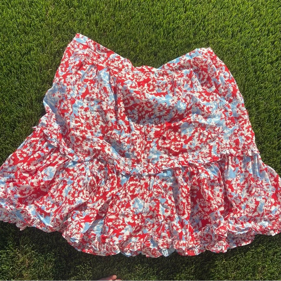 Paloma Blue 100% Silk Mini Skirt Floral 90’s Babydoll Tiered Sz L - Picture 6 of 8